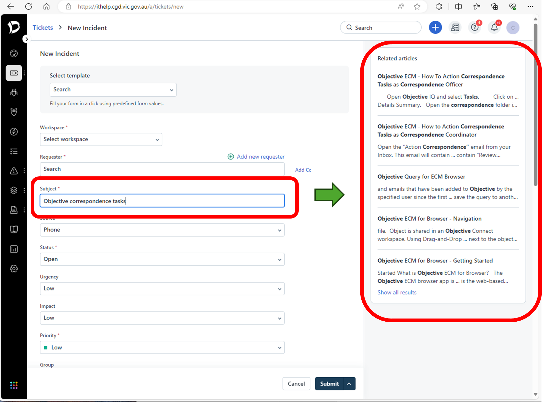 a screenshot of the IT Service portal 