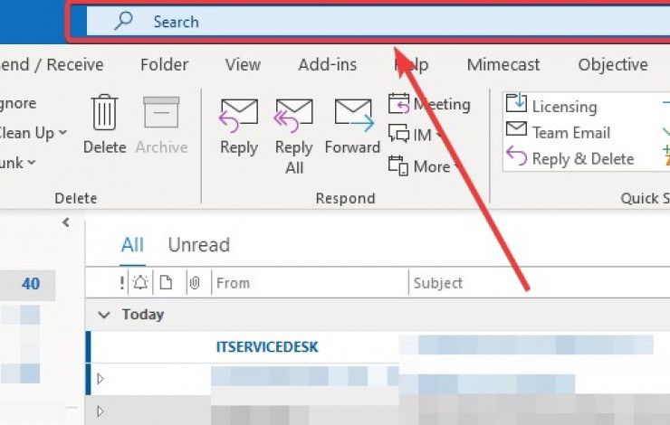 Outlook Search bar