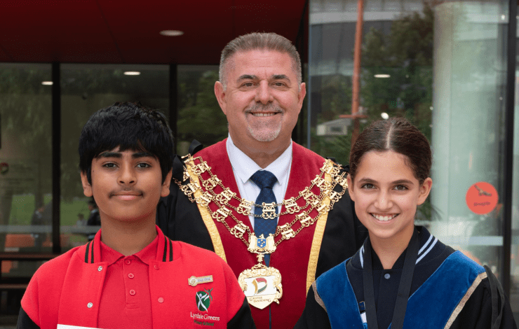 Mayor Cr Jim Memeti with Junior Mayor and Deputy Mayor