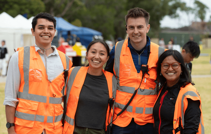 Staff members at an event