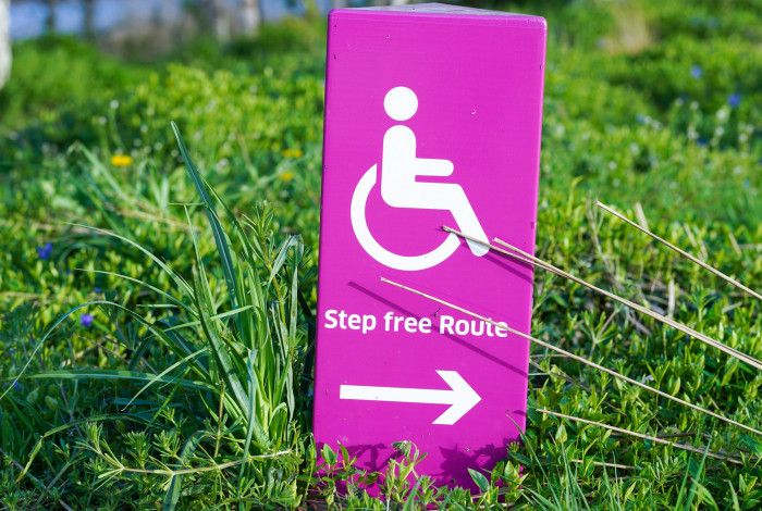 Step free route sign on grass