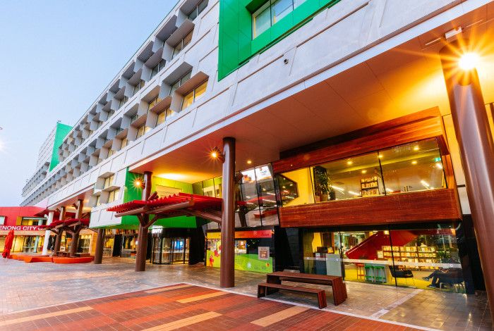 dandenong civic centre at dusk
