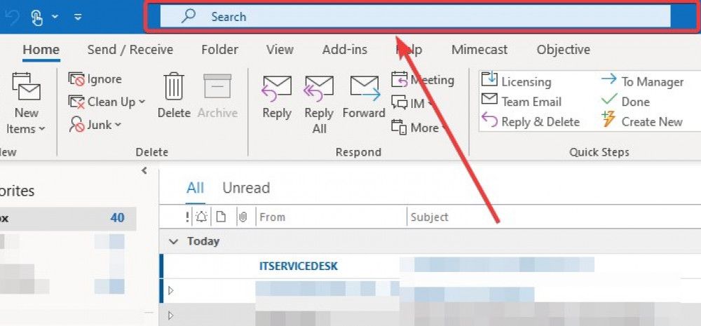 Outlook Search bar