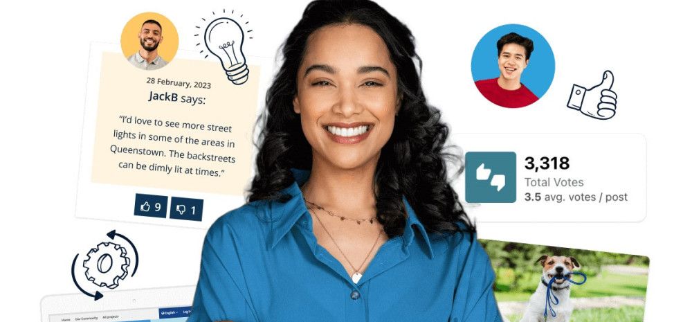 person with engagement site pop ups behind her