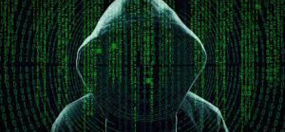 a digital image of a shadowy figure in front of a wall of binary code