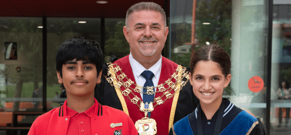 Mayor Cr Jim Memeti with Junior Mayor and Deputy Mayor