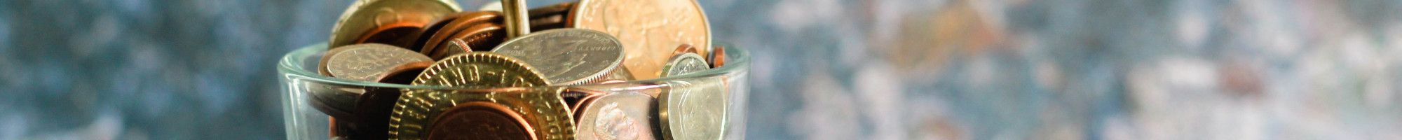 coins in a jar with a plant growing out of it