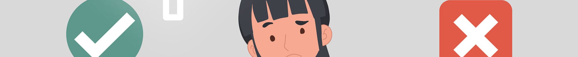 An illustration of a girl holding a tick and a cross