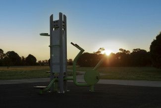 Mary Orsino - a place to sit - I went for a walk before sunset with my daughter and thought it was a great time to get a photo of the gym equipment