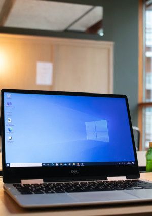 laptop with microsoft logo