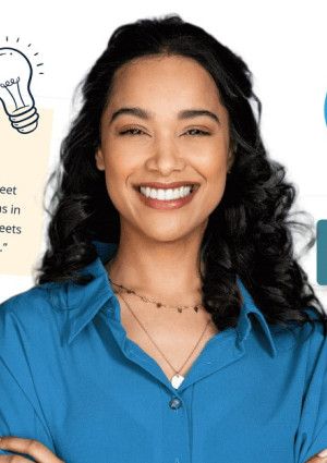 person with engagement site pop ups behind her